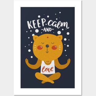 Keep Calm And Meditate - Love CARTOON CAT 2 Posters and Art